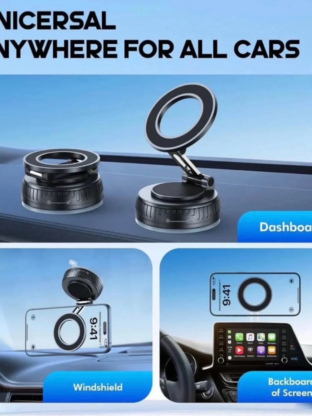 Magnetic Folding Car Phone Mount - Black